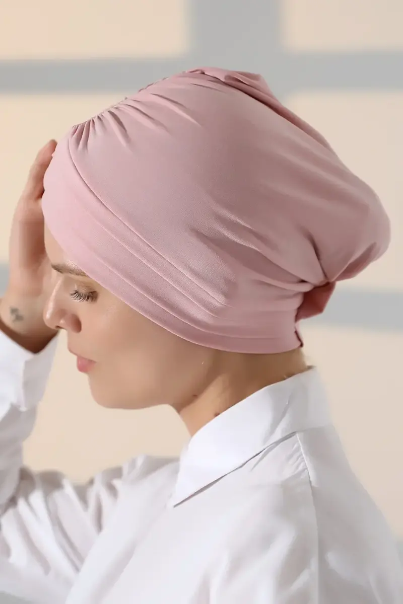 Çapraz 3 Bantlı Çift Taraflı Kadın Tesettür Bone Pembe - 3