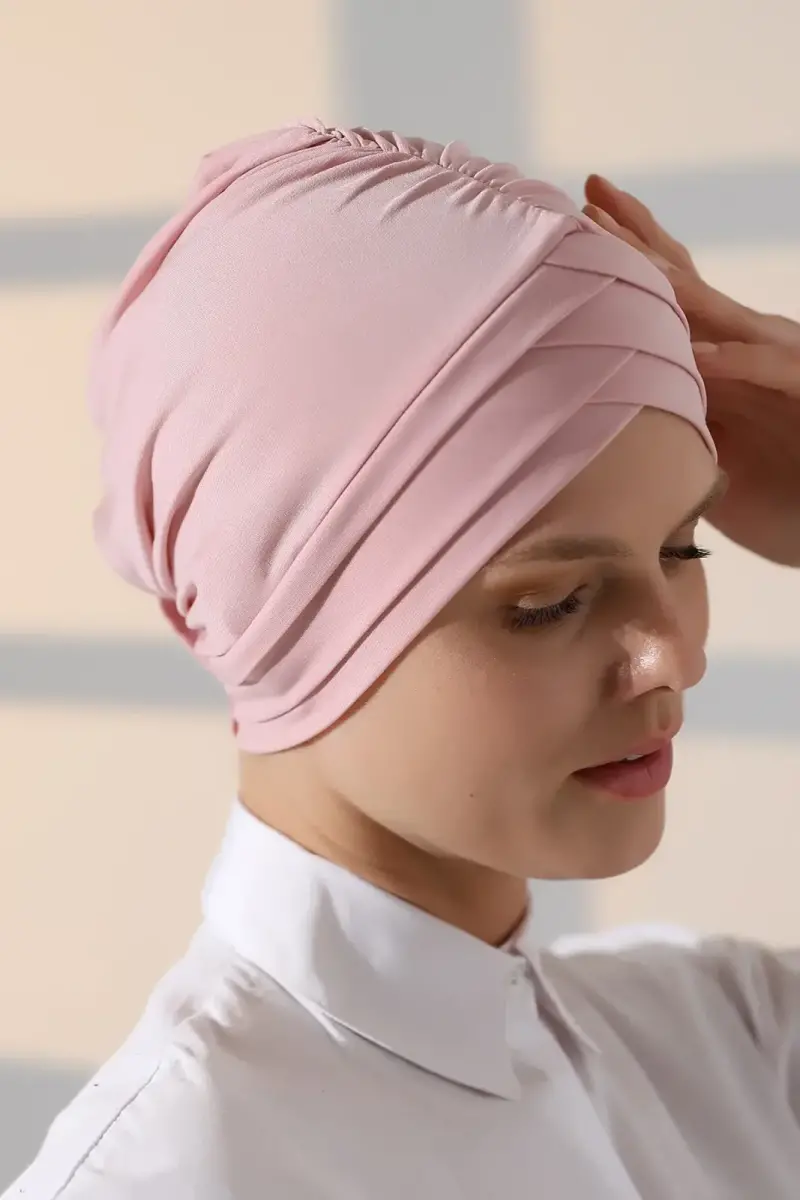 Çapraz 3 Bantlı Çift Taraflı Kadın Tesettür Bone Pembe - 6