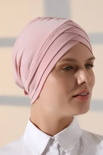 Çapraz 3 Bantlı Çift Taraflı Kadın Tesettür Bone Pembe - 7