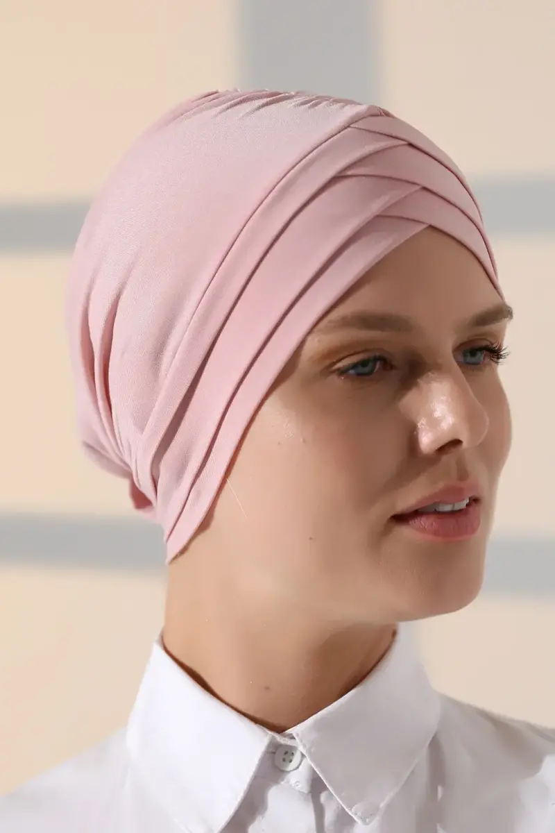 Çapraz 3 Bantlı Çift Taraflı Kadın Tesettür Bone Pembe - 7