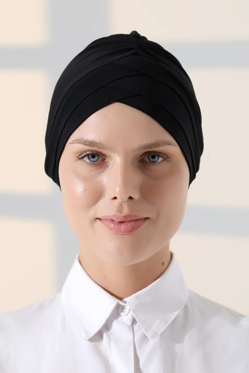 Çapraz 3 Bantlı Çift Taraflı Kadın Tesettür Bone Siyah - ihvanonline