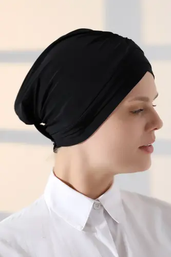 Çapraz 3 Bantlı Çift Taraflı Kadın Tesettür Bone Siyah - 7