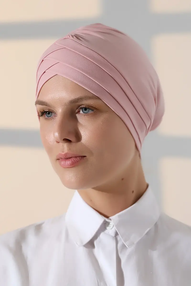 Çapraz 3 Bantlı Çift Taraflı Tesettür Bone Pembe - 4