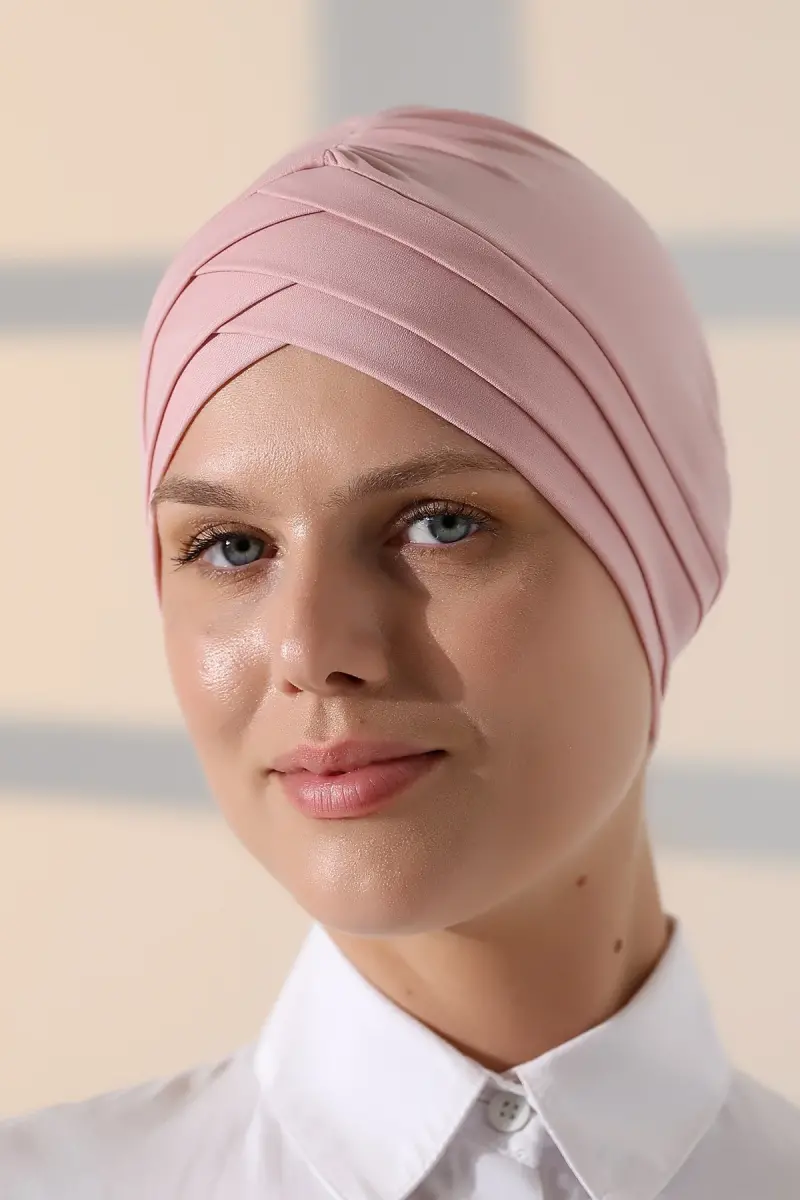 Çapraz 3 Bantlı Çift Taraflı Tesettür Bone Pembe - 5