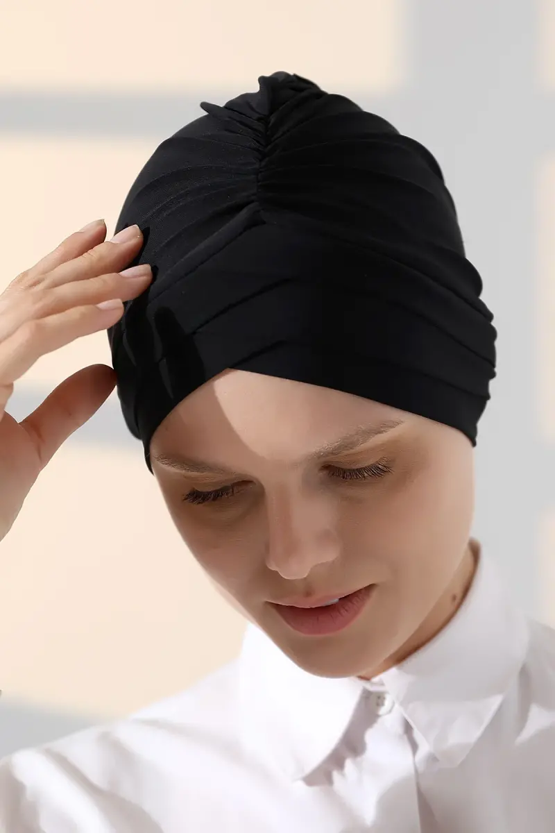 Çapraz 3 Bantlı Çift Taraflı Tesettür Bone Siyah - 8