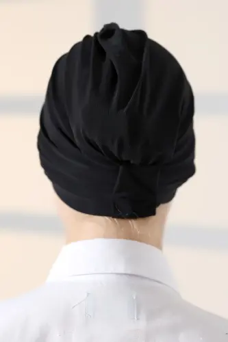 Çapraz 3 Bantlı Çift Taraflı Tesettür Bone Siyah - 4