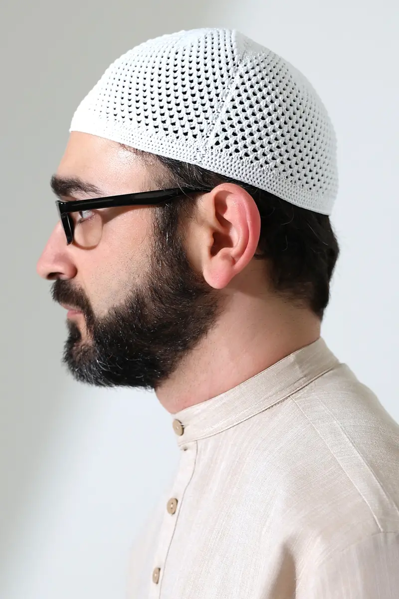 Çelik Örme Namaz Takkesi Beyaz - 3