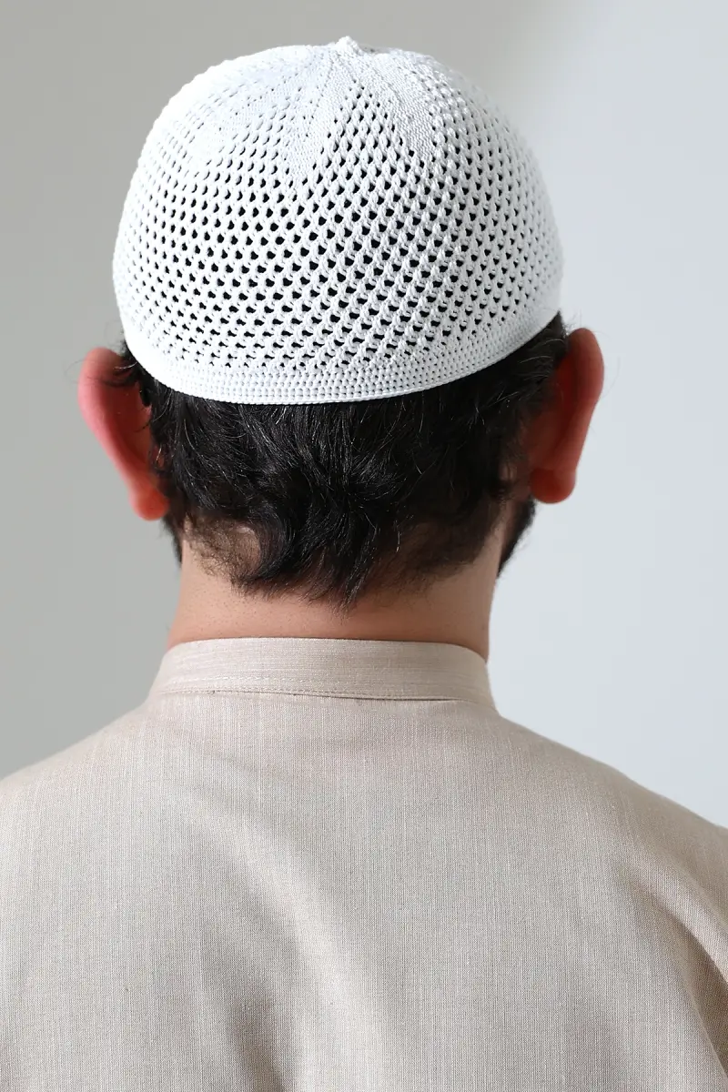 Çelik Örme Namaz Takkesi Beyaz - 7