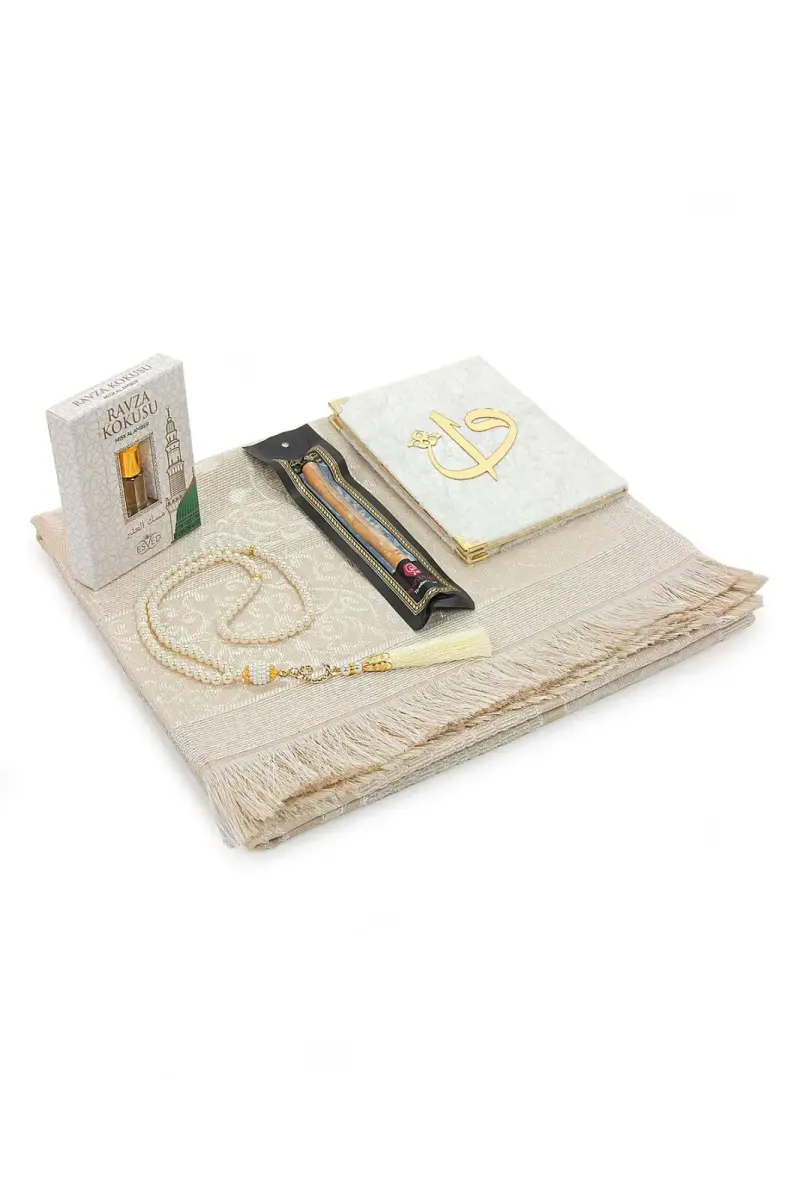 Çeyizlik Gelin Seccade Seti Kutulu Dini Ramazan Hediyelik Bohça Seti - 3