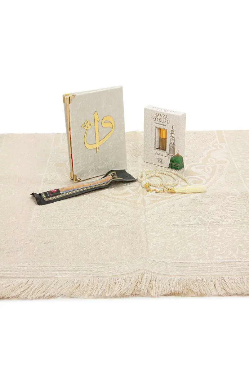 Çeyizlik Gelin Seccade Seti Kutulu Dini Ramazan Hediyelik Bohça Seti - 4