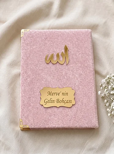 Çeyizlik Kişiye Özel İsimli Yasin ve Seccade Hediyelik Gelin Bohçası Seti Pembe - 3