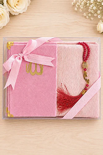 Çeyizlik Seccade Seti Lüks İbadet Seti - Pembe Renk 