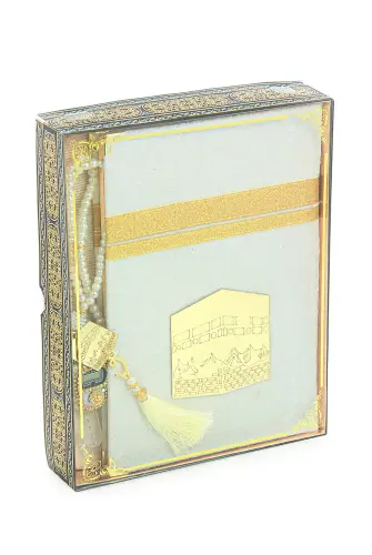 Çeyizlik Taşlı Zikirmatik Yasin Kitabı Dini Hediyelik Gelin Bohça Seccade Seti Beyaz - 1