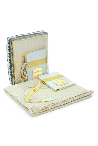 Çeyizlik Yasin Kitabı Dini Hediyelik Damat Bohça Seccade Seti Beyaz 