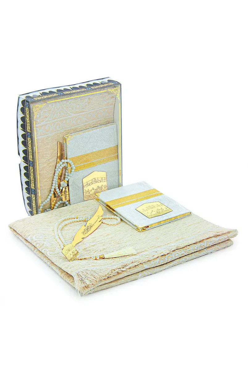 Çeyizlik Yasin Kitabı Dini Hediyelik Damat Bohça Seccade Seti Beyaz - 1