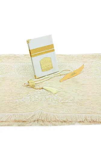 Çeyizlik Yasin Kitabı Dini Hediyelik Damat Bohça Seccade Seti Beyaz - 4