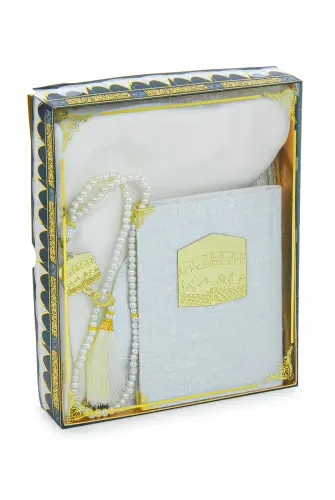 Çeyizlik Yasin Kitabı Tesbih Namaz Örtüsü Dini Hediyelik Gelin Bohça Seccade Seti Beyaz - ihvanonline (1)