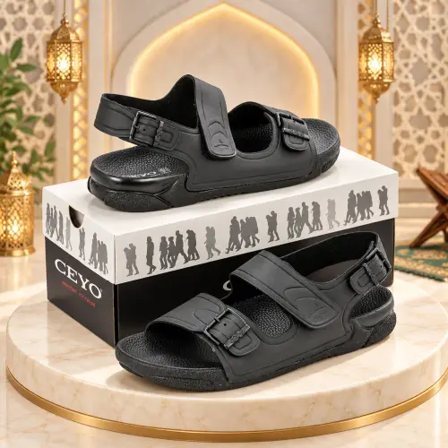 Ceyo Ayarlanabilir Cırt Cırtlı Tokalı Hac Umre Erkek Sandalet 1200-4 Siyah - 1