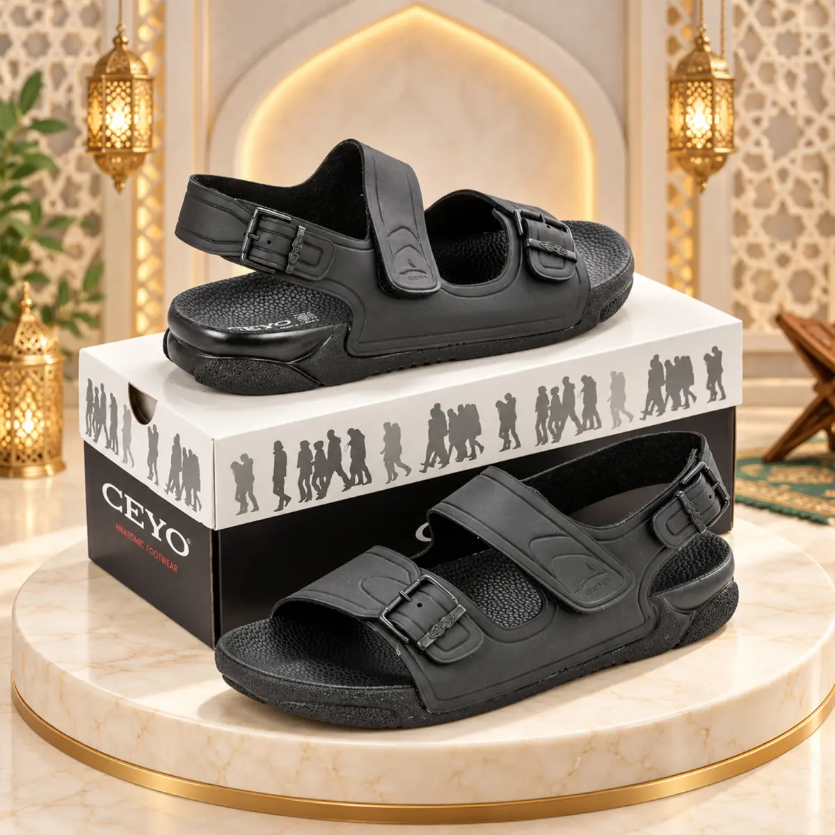 Ceyo Ayarlanabilir Cırt Cırtlı Tokalı Hac Umre Erkek Sandalet 1200-4 Siyah - 1