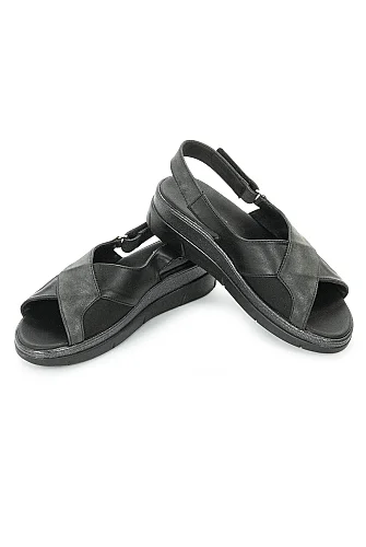 Ceyo Fashion Ayarlanabilir Cırt Cırtlı Hac Umre Kadın Sandalet - 9985 - Siyah - 7