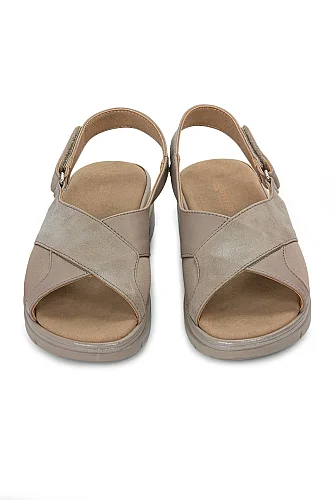 Ceyo Fashion Ayarlanabilir Cırt Cırtlı Hac Umre Kadın Sandalet - 9985 - Krem - 3