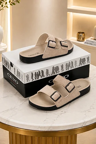 Ceyo Casual Bahama-10 Ortopedik Ayarlanabilir Tokalı Hac Umre Terlik - RK-557 - Krem - 1