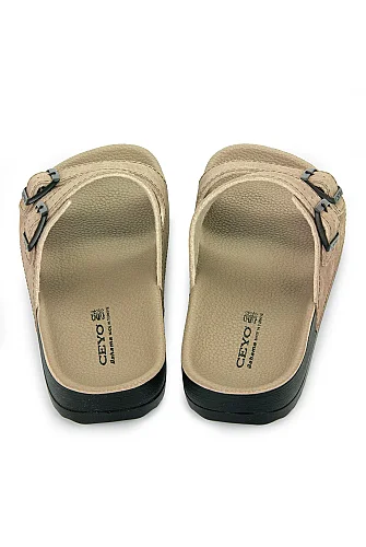 Ceyo Casual Bahama-10 Ortopedik Ayarlanabilir Tokalı Hac Umre Terlik - RK-557 - Krem - 4