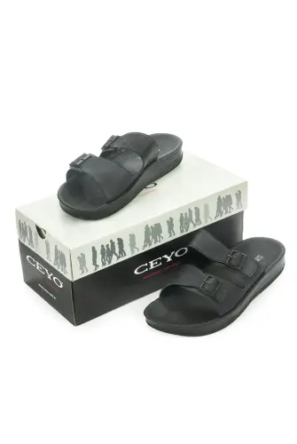 Ceyo Çift Tokalı Hac Umre Erkek Terlik 9891-1 Siyah - Ceyo (1)