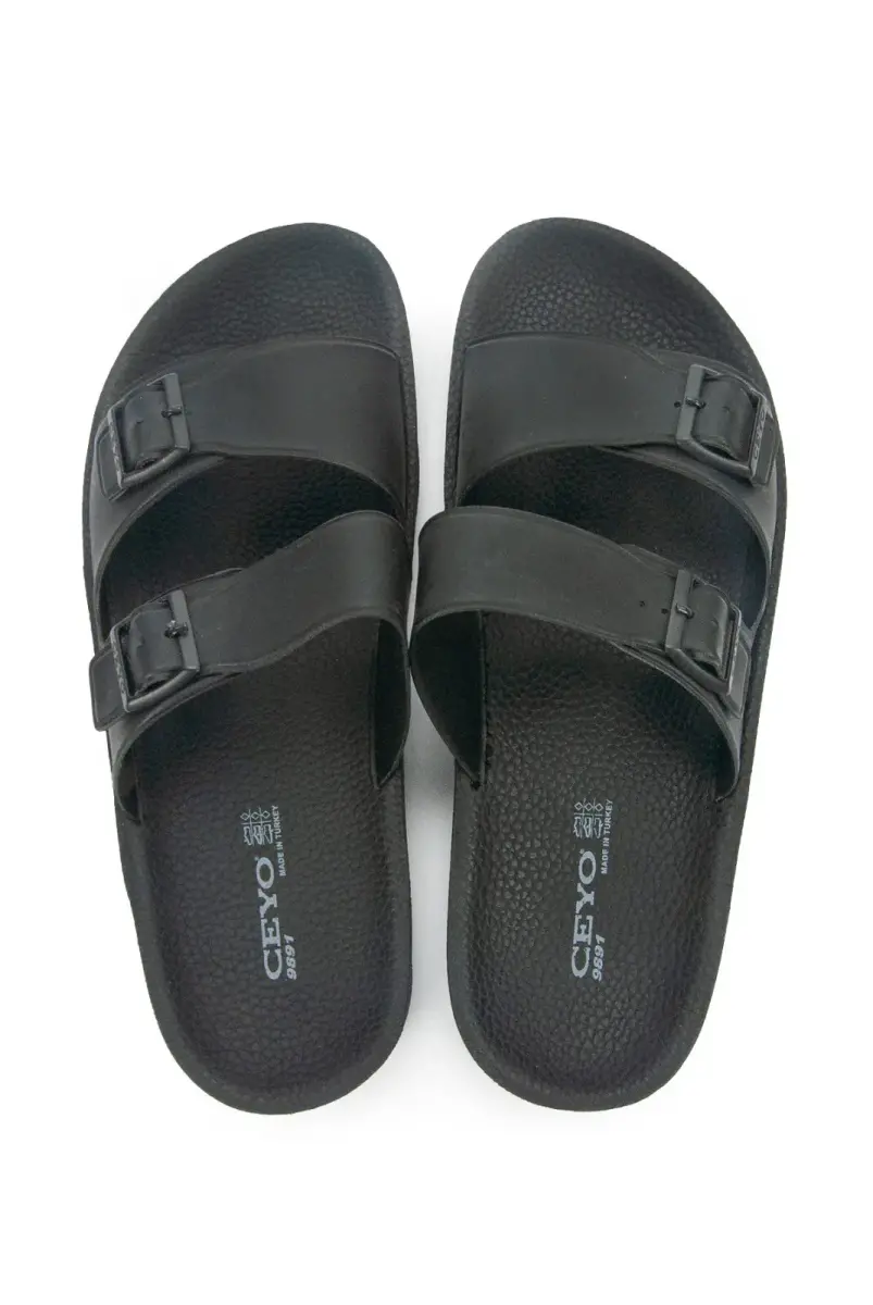 Ceyo Çift Tokalı Hac Umre Erkek Terlik 9891-1 Siyah - 7