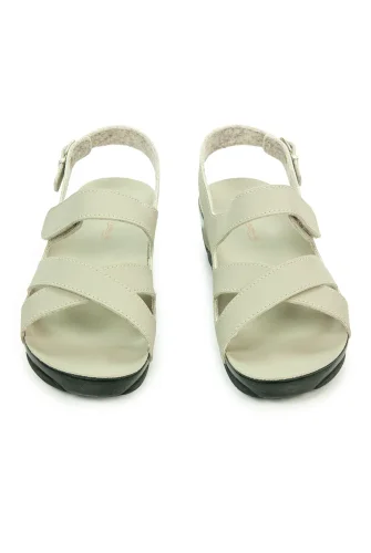 Ceyo Tokalı ve Cırt Cırtlı Ayarlanabilir Kadın Hac Umre Sandaleti Krem - 3