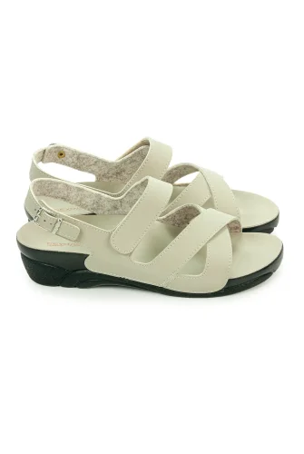 Ceyo Tokalı ve Cırt Cırtlı Ayarlanabilir Kadın Hac Umre Sandaleti Krem - 4