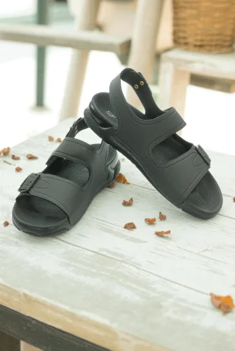 Ceyo Tokalı ve Cırt Cırtlı Ayarlanabilir Kadın Hac Umre Sandaleti Siyah - 1