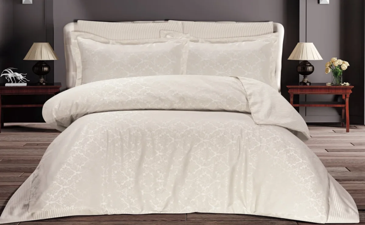 Çift Kişilik Jakarlı Saten Double Nevresim Takımı - 200x220 - 7 Parça Pamuklu Yatak Seti - Taş Rengi (DMSK) - 1