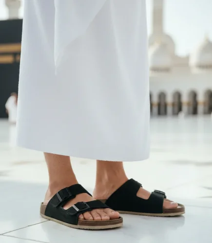 Erkek Çift Tokalı Ortopedik Hac Umre Terliği - Ergonomik Rahat Taban Günlük Terlik - Siyah - 1