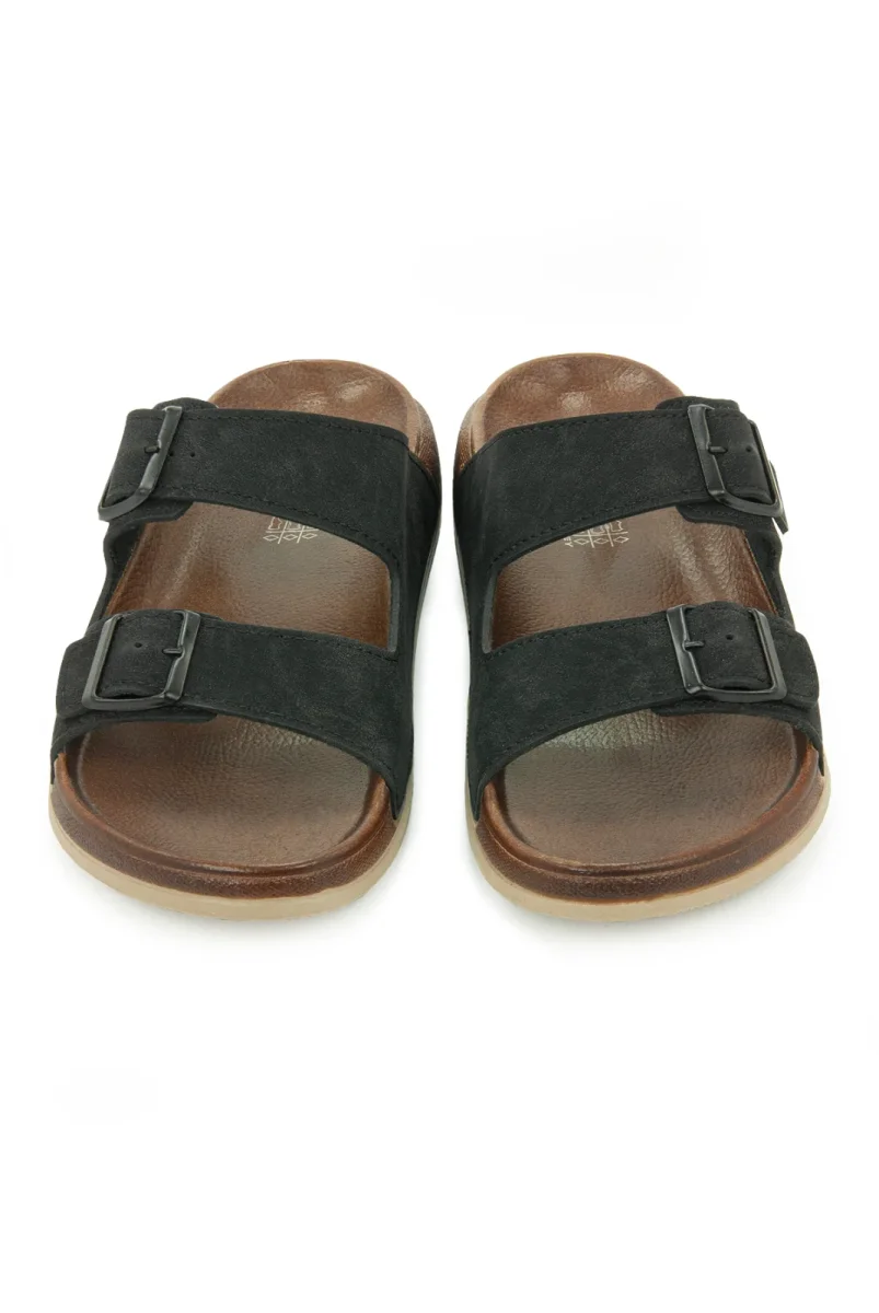 Erkek Çift Tokalı Ortopedik Hac Umre Terliği - Ergonomik Rahat Taban Günlük Terlik - Siyah - 4