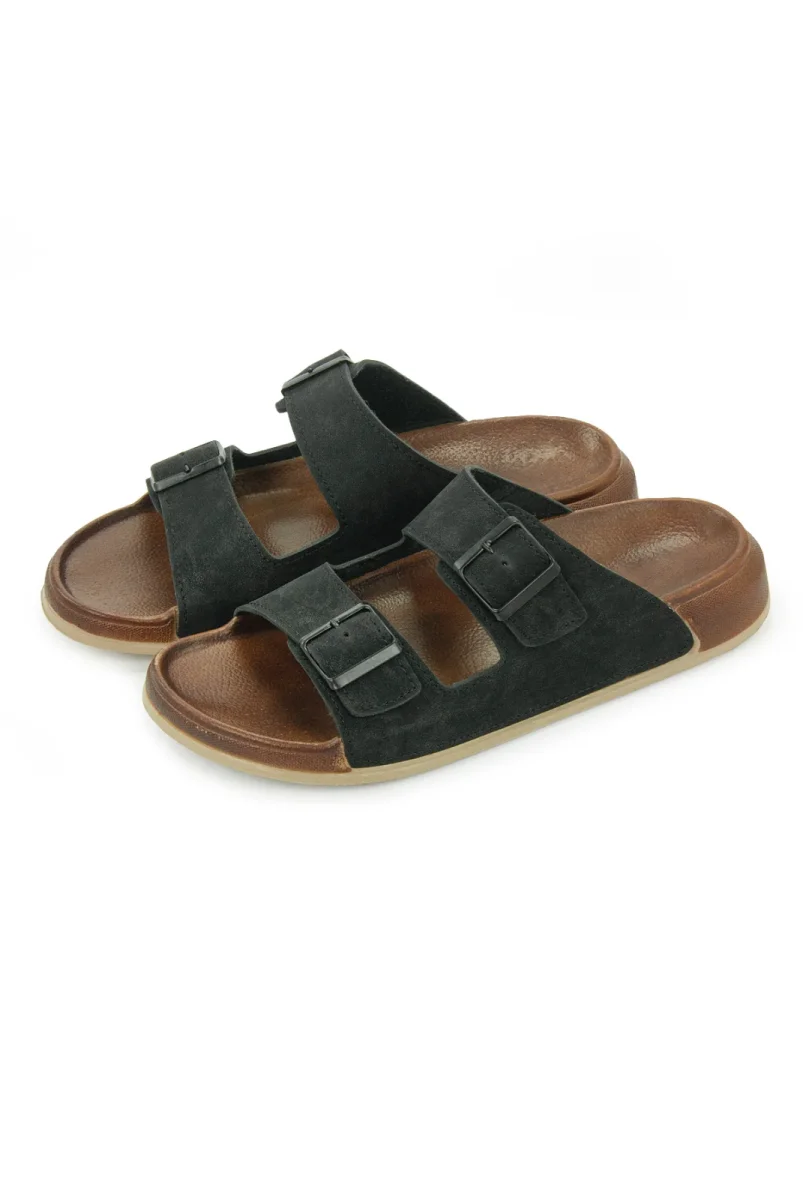 Erkek Çift Tokalı Ortopedik Hac Umre Terliği - Ergonomik Rahat Taban Günlük Terlik - Siyah - 5