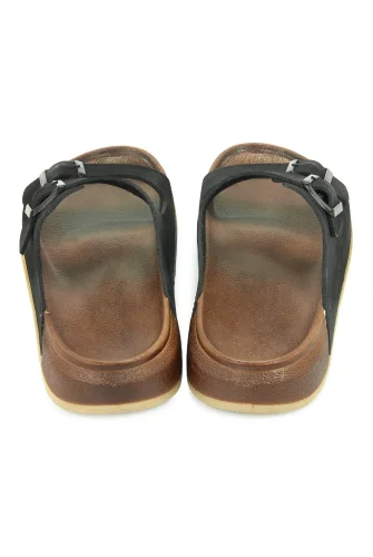 Erkek Çift Tokalı Ortopedik Hac Umre Terliği - Ergonomik Rahat Taban Günlük Terlik - Siyah - 7