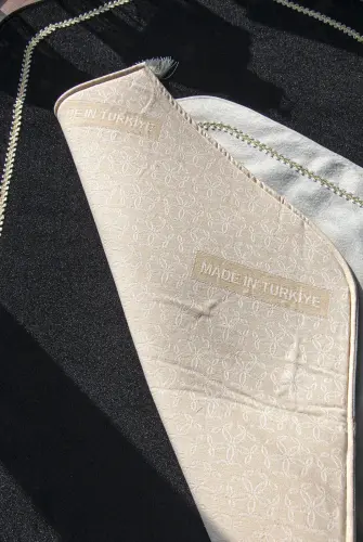 Kalpli Süngerli Seccade Gelin Damat Bohçası Kadife Çift Seccadesi Siyah Gri - 4