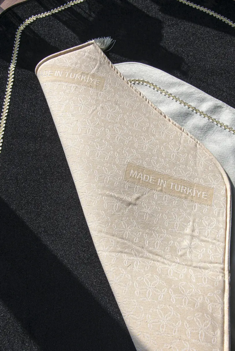 Kalpli Süngerli Seccade Gelin Damat Bohçası Kadife Çift Seccadesi Siyah Gri - 4