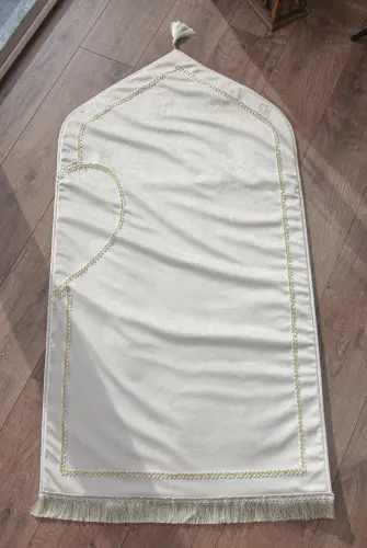 Kalpli Süngerli Seccade Gelin Damat Bohçası Kadife Çift Seccadesi Siyah Krem - 4