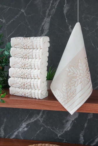 Çınar Jakarlı 6’lı Kadife Pamuklu El ve Yüz Havlu Seti 30x50 cm - 00434- Gold 
