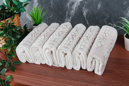 Çınar Jakarlı 6’lı Kadife Pamuklu El ve Yüz Havlu Seti 30x50 cm - 00434- Gold - ihvanonline (1)