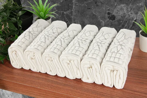 Çınar Jakarlı 6’lı Kadife Pamuklu El ve Yüz Havlu Seti 30x50 cm - 00434 - Gümüş - ihvanonline (1)