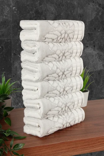 Çınar Jakarlı 6’lı Kadife Pamuklu El ve Yüz Havlu Seti 30x50 cm - 00434 - Gümüş - 4