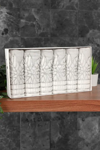 Çınar Jakarlı 6’lı Kadife Pamuklu El ve Yüz Havlu Seti 30x50 cm - 00434 - Gümüş - 5