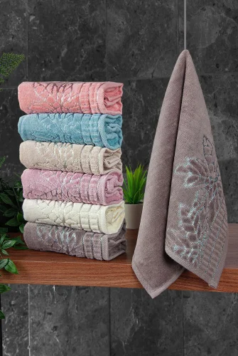 Çınar Jakarlı 6’lı Kadife Pamuklu El ve Yüz Havlu Seti 30x50 cm - 00434- Karışık Renkli - 1