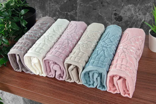 Çınar Jakarlı 6’lı Kadife Pamuklu El ve Yüz Havlu Seti 30x50 cm - 00434- Karışık Renkli - ihvanonline (1)
