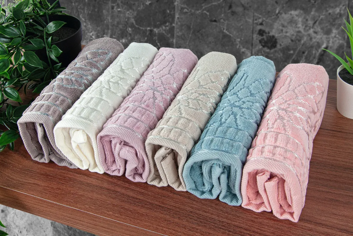 Çınar Jakarlı 6’lı Kadife Pamuklu El ve Yüz Havlu Seti 30x50 cm - 00434- Karışık Renkli - 2