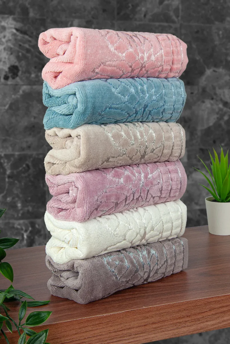 Çınar Jakarlı 6’lı Kadife Pamuklu El ve Yüz Havlu Seti 30x50 cm - 00434- Karışık Renkli - 4