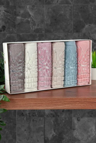 Çınar Jakarlı 6’lı Kadife Pamuklu El ve Yüz Havlu Seti 30x50 cm - 00434- Karışık Renkli - 5